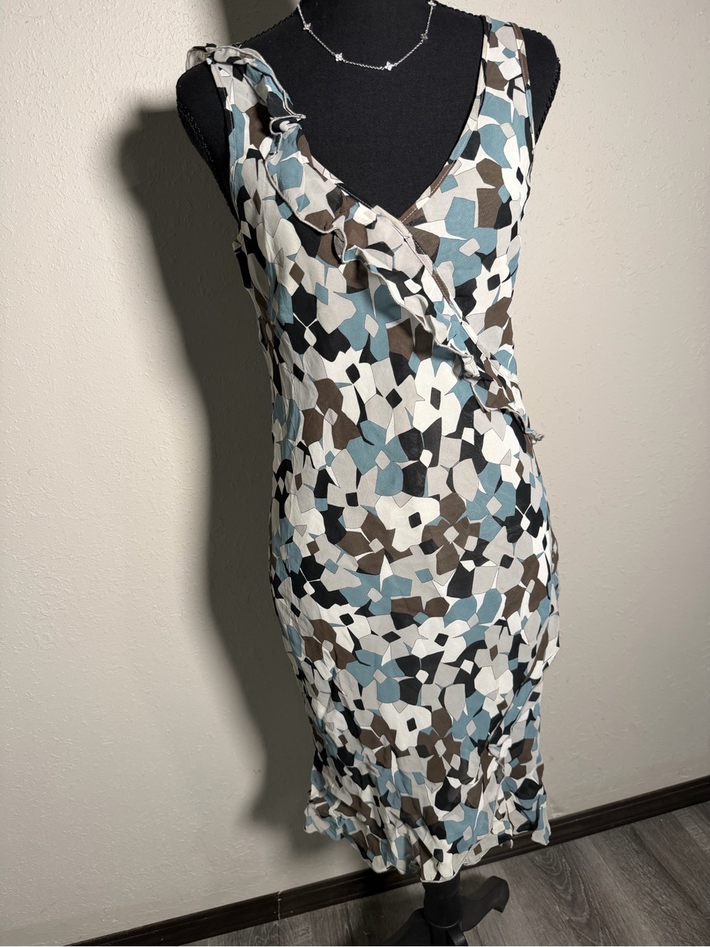 Adonna Blue, Brown & White Floral Midi Wrap Dress